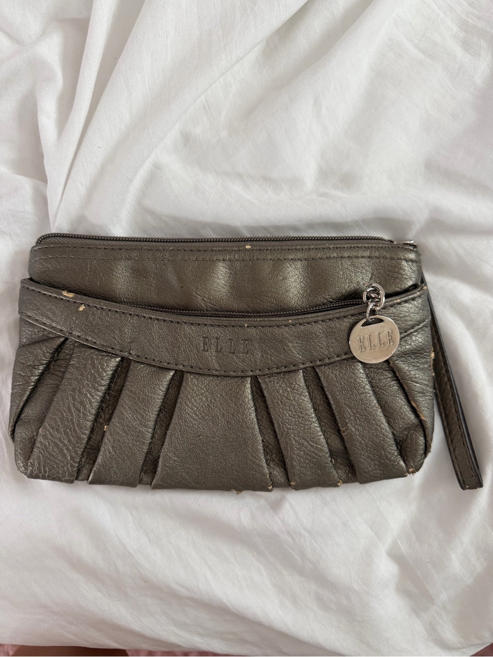 Elle Metallic Gray Pleated Wristlet